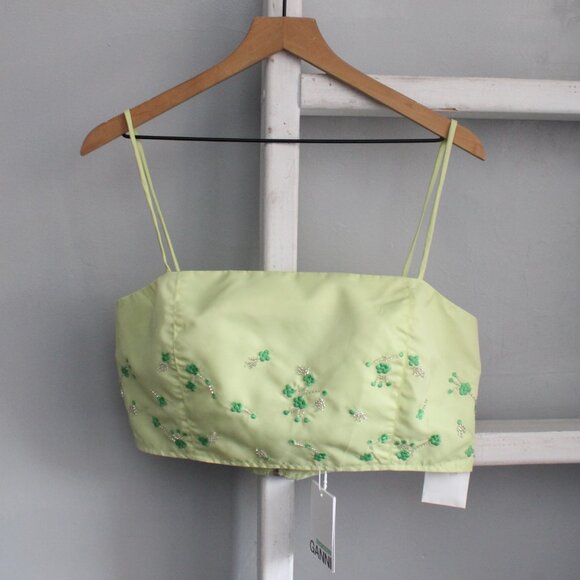 Ganni Lily Green Green Floral Embroidered Crop Tank Top Size 42 / Large US NWT - Picture 3 of 10